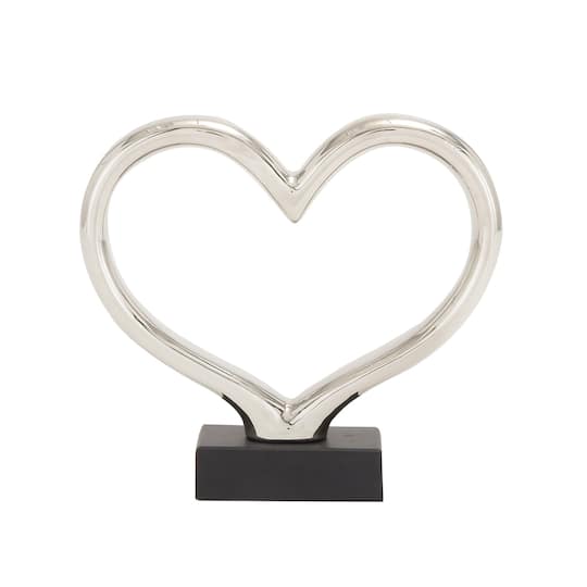 Ivory and Iris; 12" Silver Ceramic Contemporary Heart Sculpture; Category:Tabletop Accents; Image:1